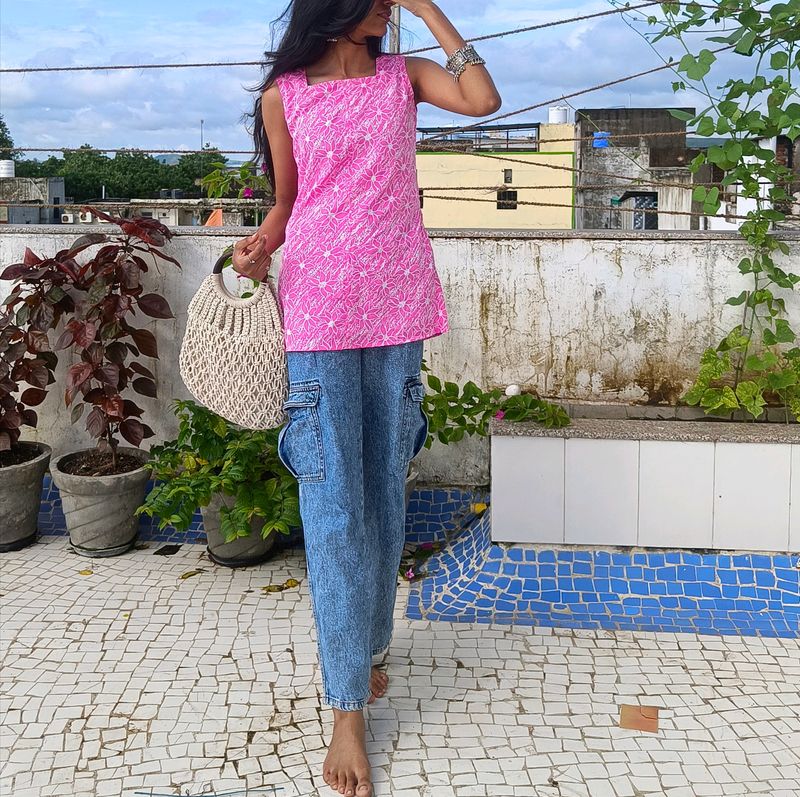 Trendy Pink Short Kurti Straight