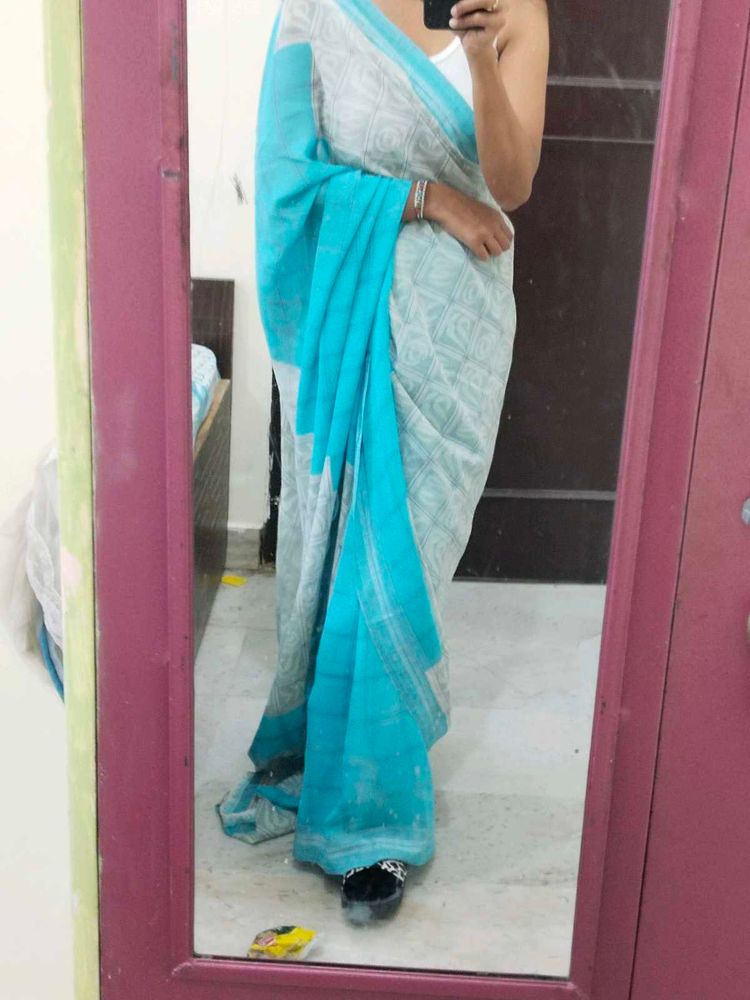 Blue Printed Georgette Saree