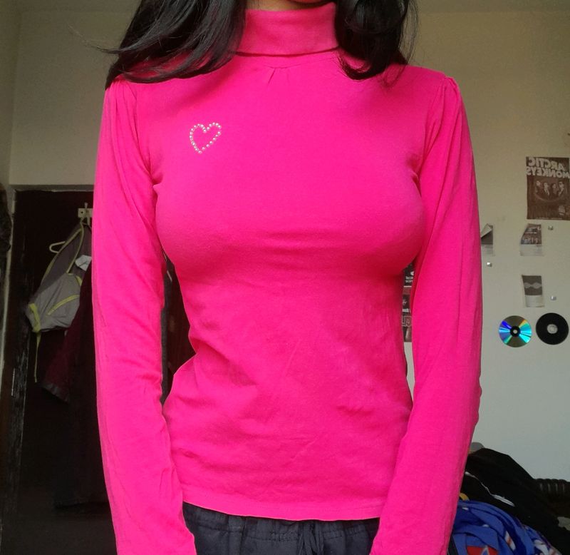 Hot Pink long sleeve turtleneck