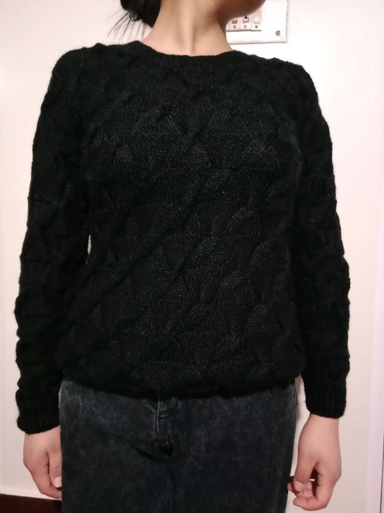 HAND KNITTED BLACK SWEATER