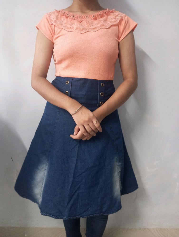 Peach And Blue Top For Girls