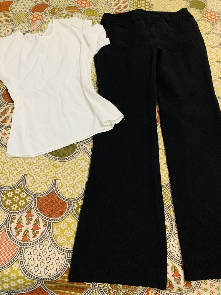 30 SizeBlack Bellbotom Pant With Cute White Top