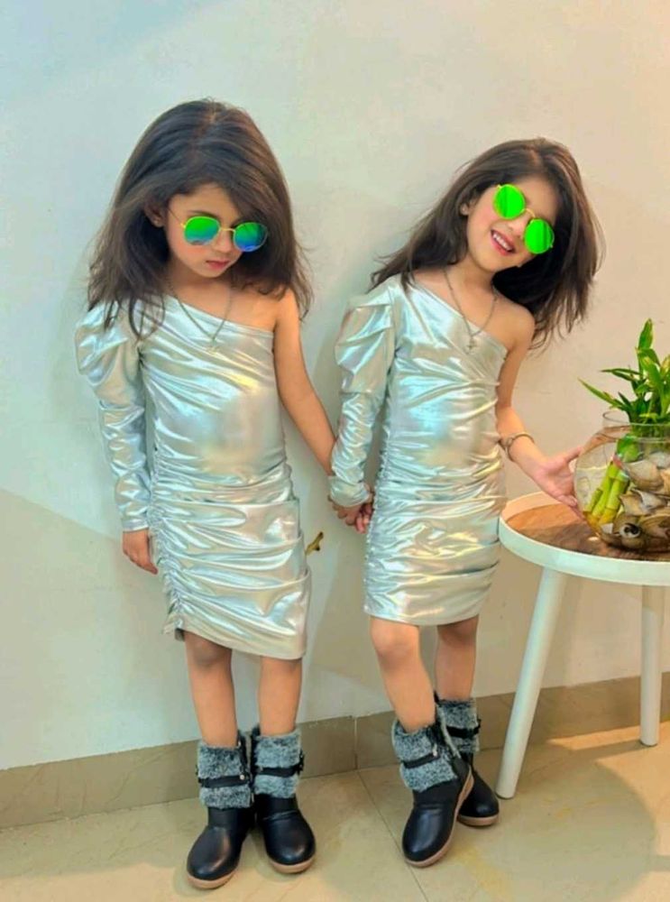 New Metallic Off Shoulder Dress 4 Little Girls