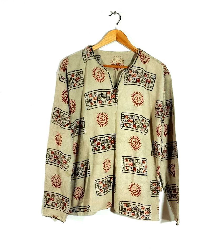 Beige Traditional Printed Ethnic Kurta For Men's