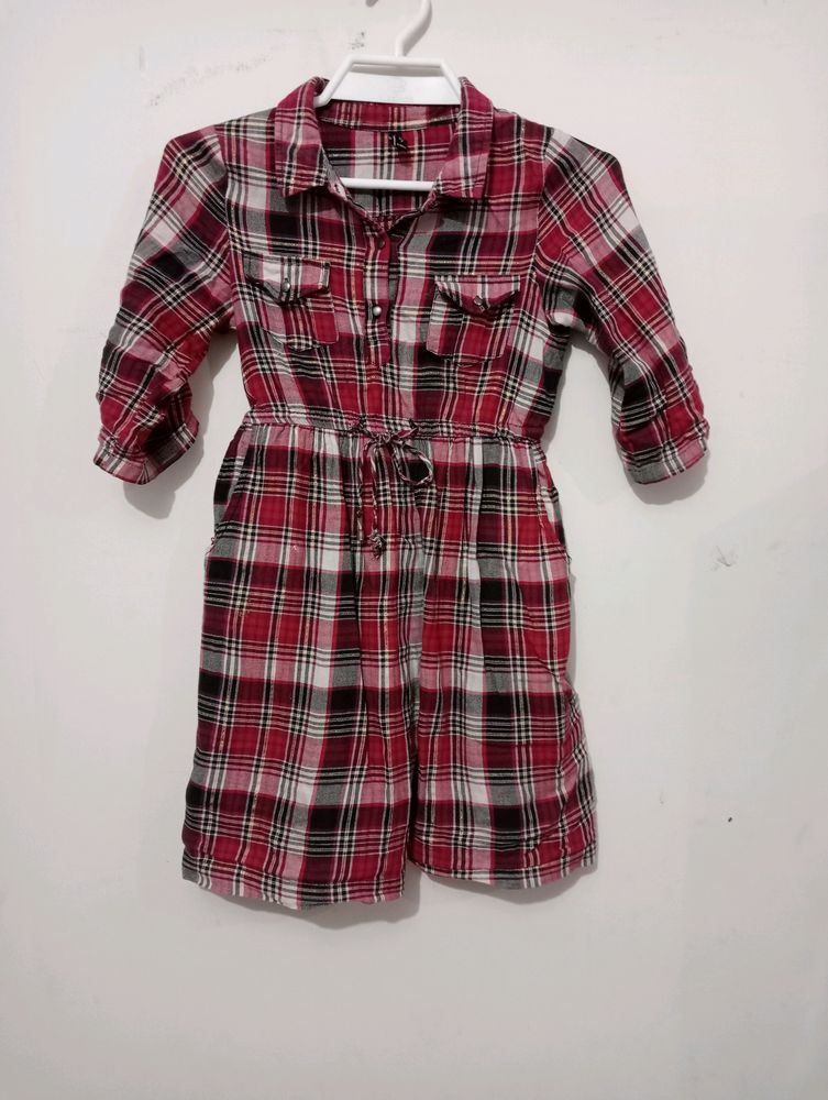 Girls Red Checks Dress