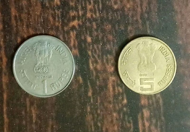 Old Rare Indian 1 & 5 Rupee Coin