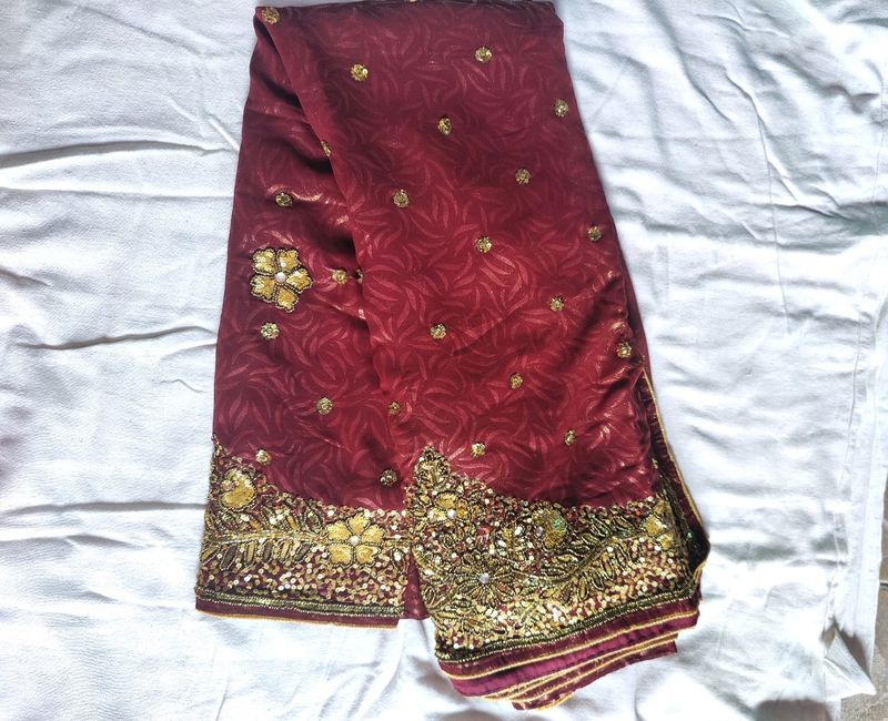 Maroon Coloured Heavy Work Sari