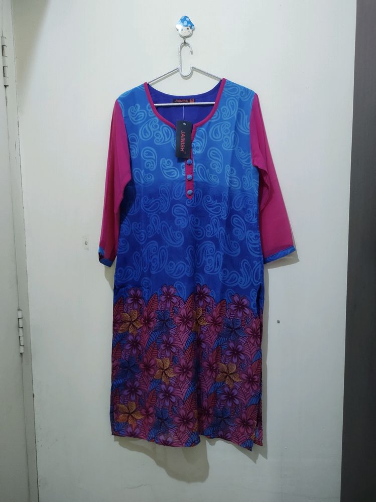 Jainish Floral Mango Print Blue Kurta