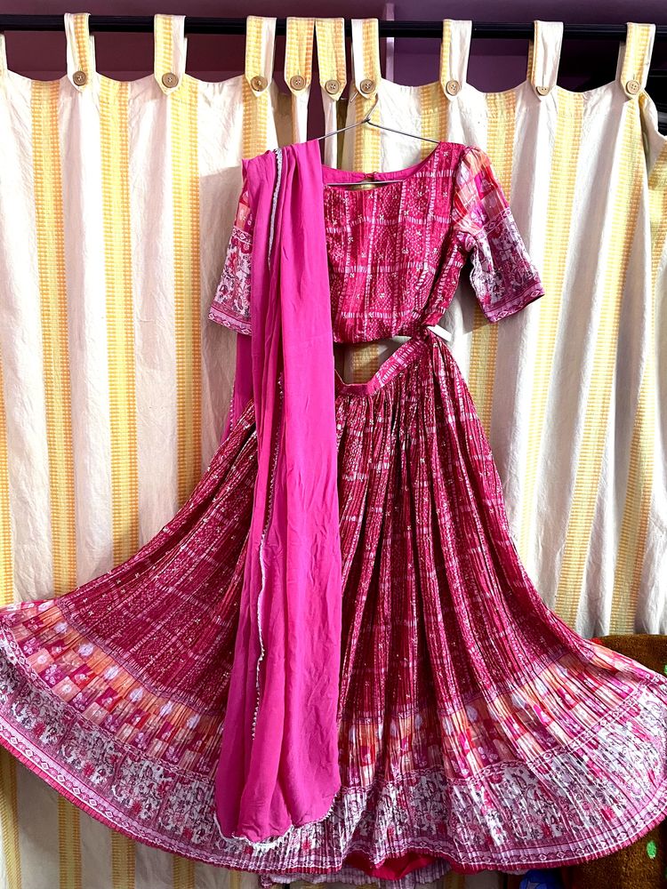 Pink and white lehenga choli with dupatta