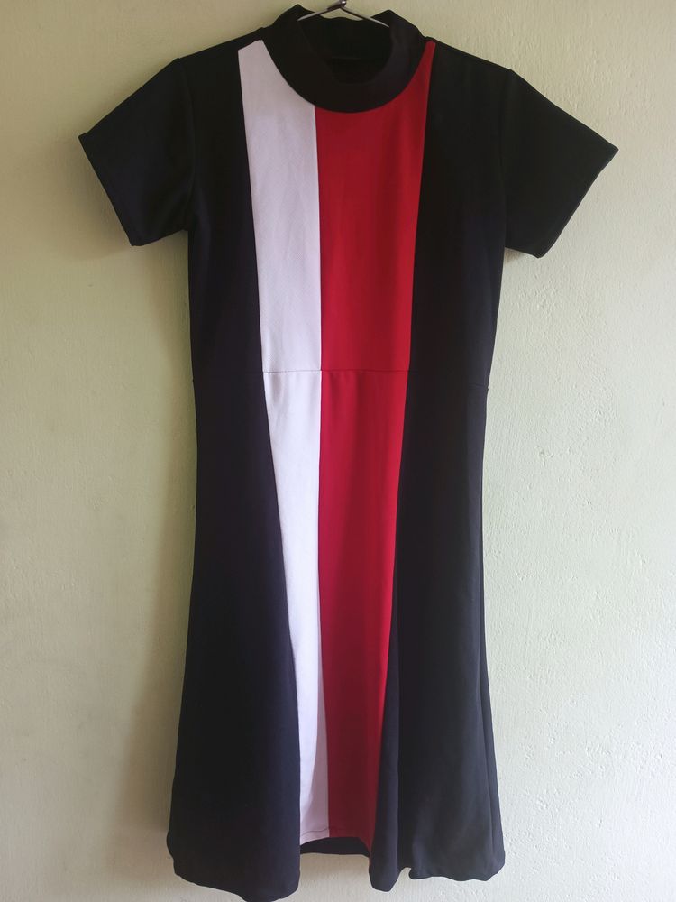 Women Colorblock Black And Red Dress