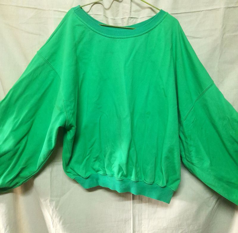 Women Oversize Green Sweatshirt Chunky Pullover