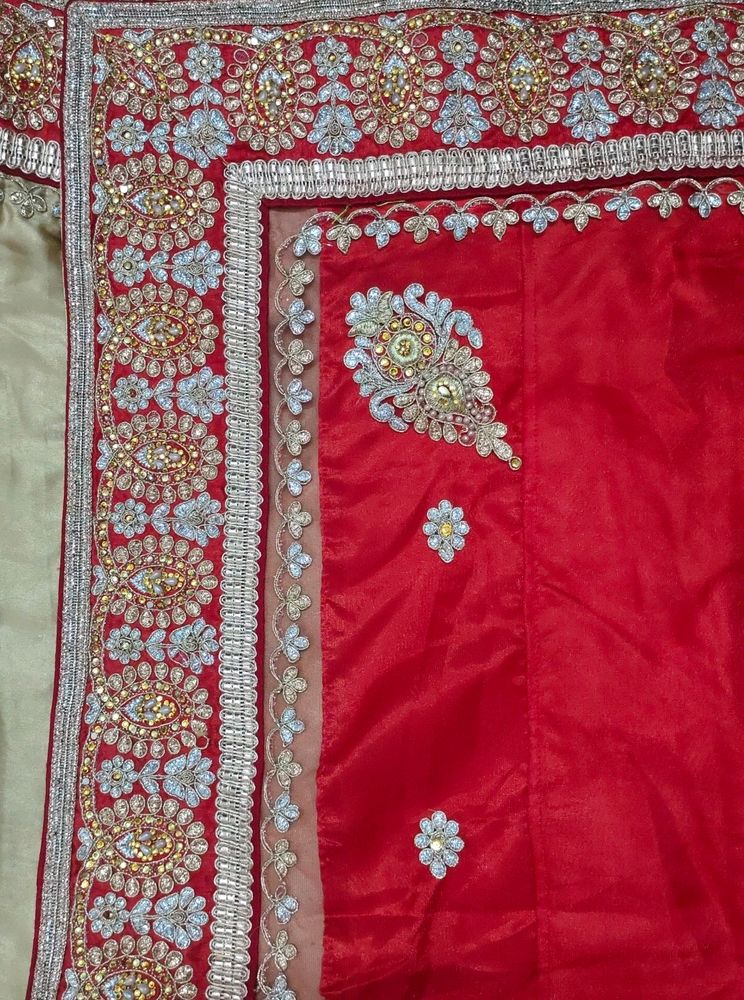 Red With Sandal Net & Silk Saree