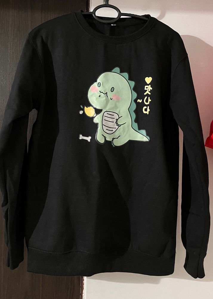 Cute Dinosaur Print Women Black Sweatshirt