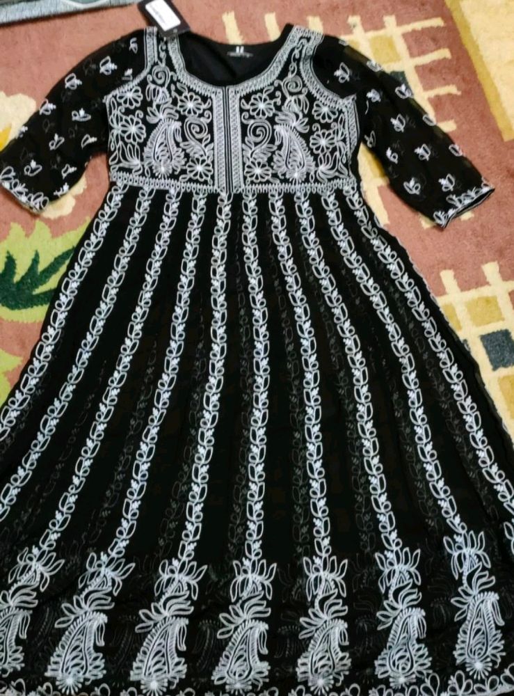 BLACK CHIKAN Embroidery Anarkali