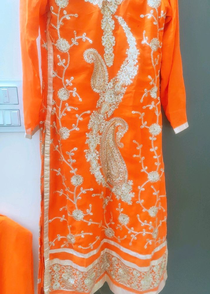 Beautiful Orange Colour Heavy Work Sharara Suit