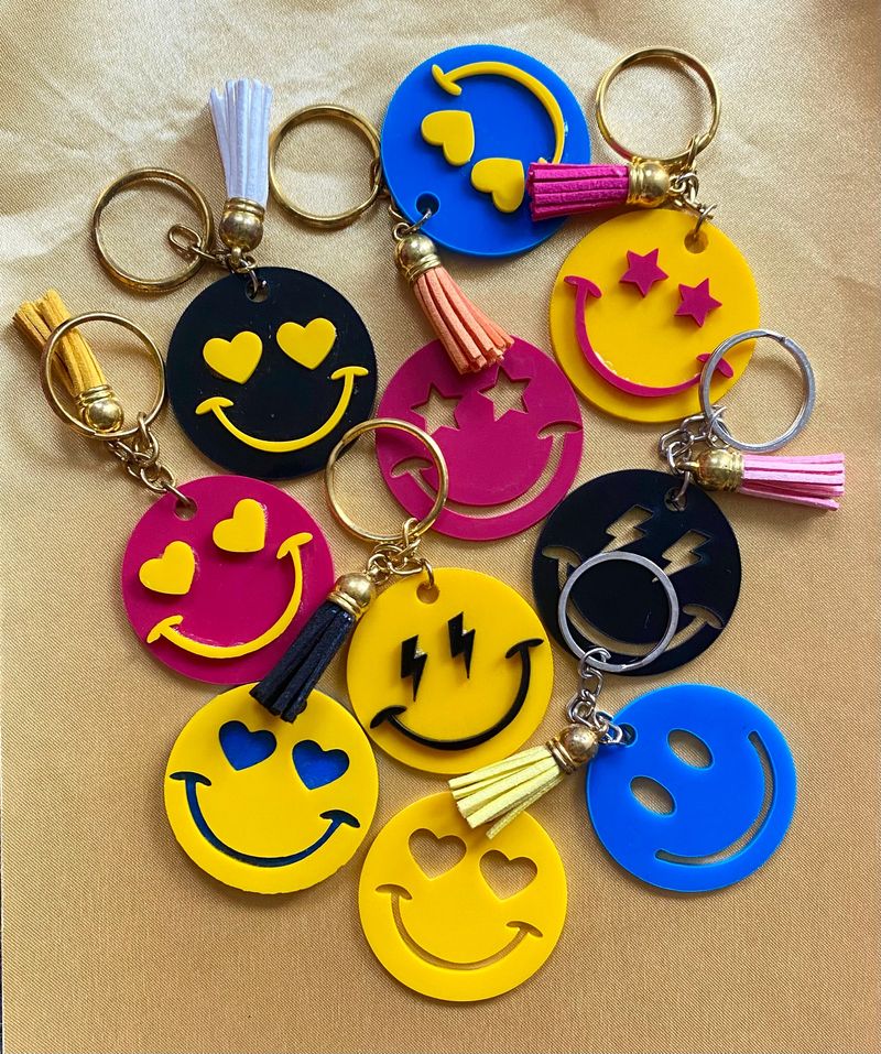 Set Of 10 Smiley Keychains