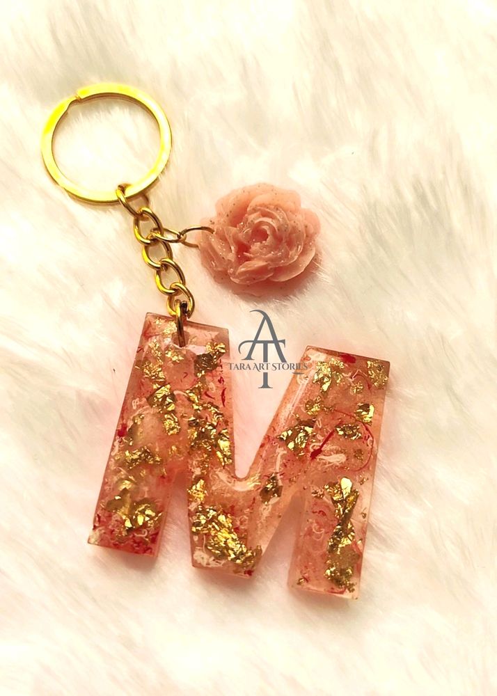 'M' Initial Keychain With Rose Charm😍