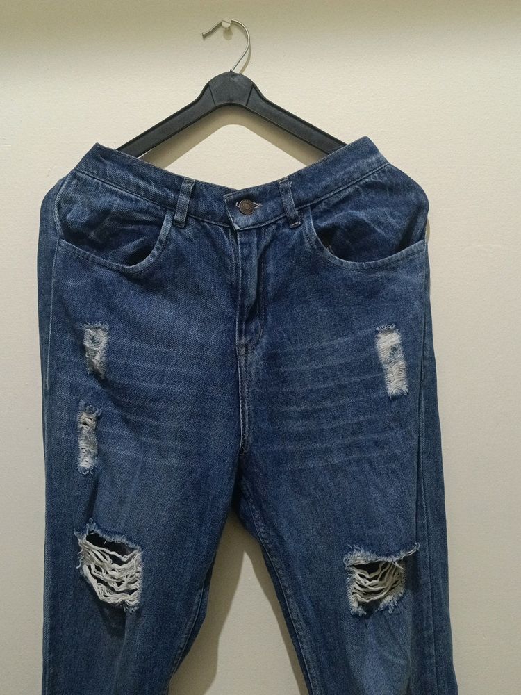 Women High Rise Blue Ripped Jeans