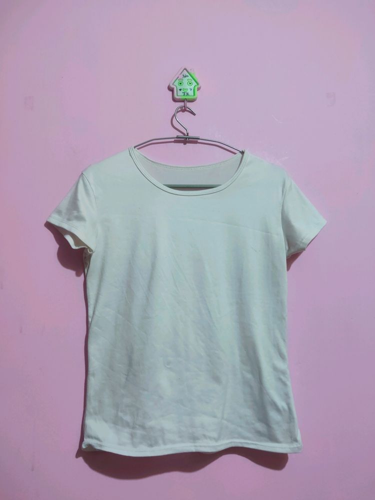 White Slim Fit Tshirt For Women