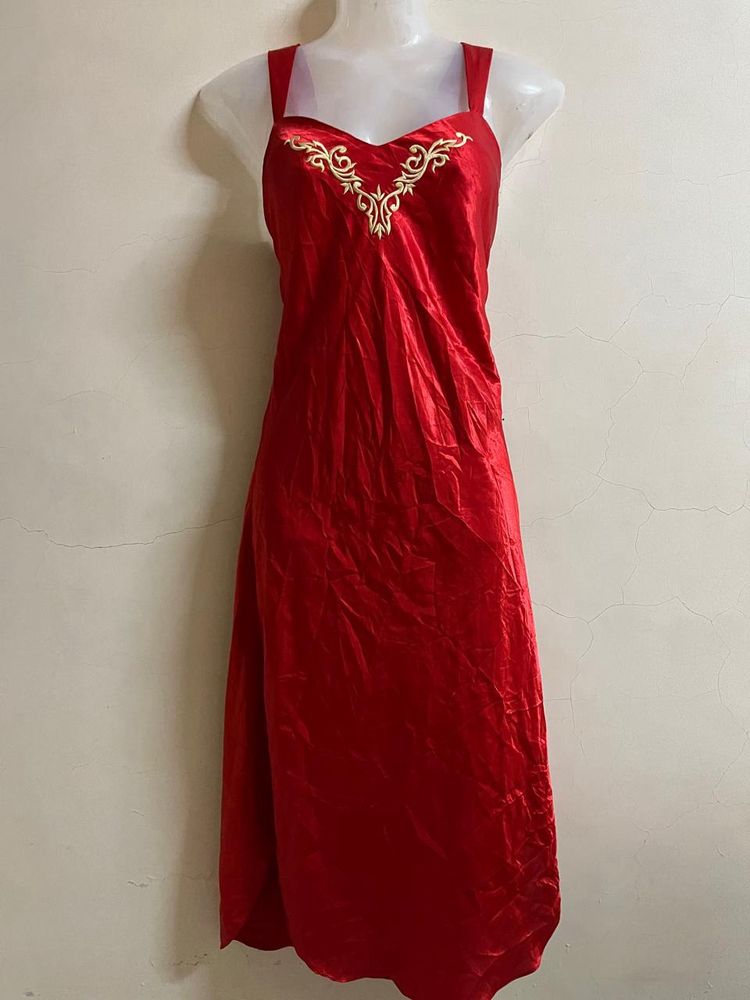 Korean Designer Red Silk One Piece