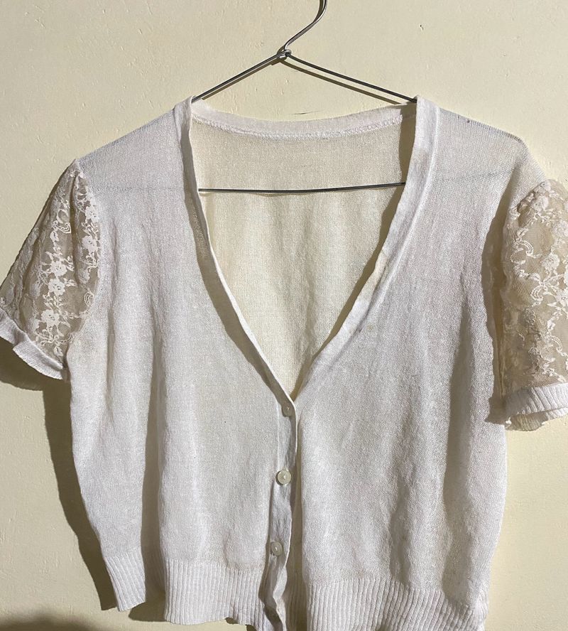 A White Colour Shrug Top For Women