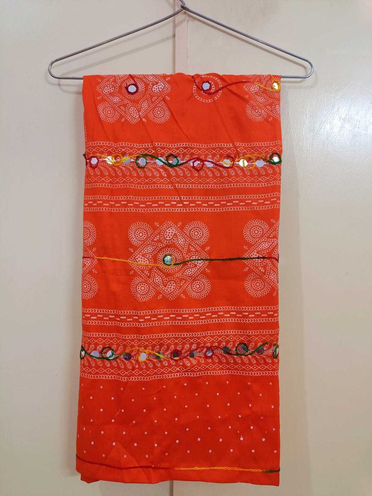 Cotton Dupatta With Mirror Work.