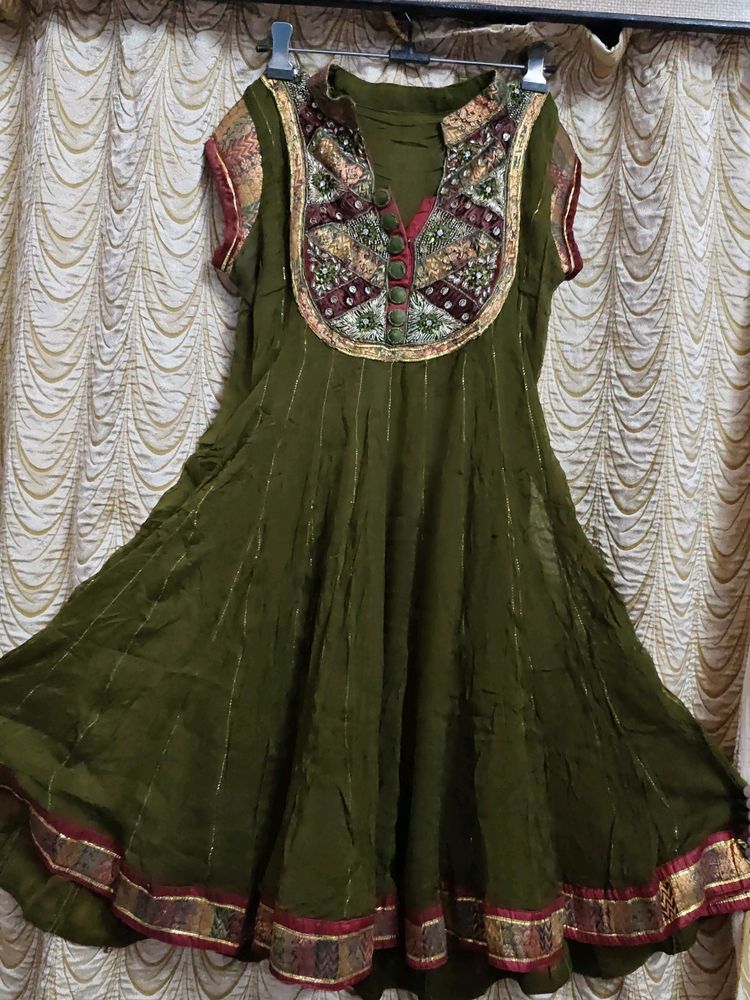 Olive Green Georgette Anarkali Kurta Set