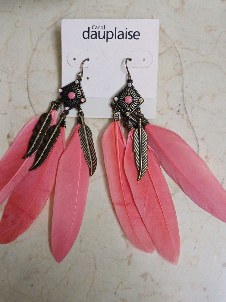 Branded PINK Feather Earrings