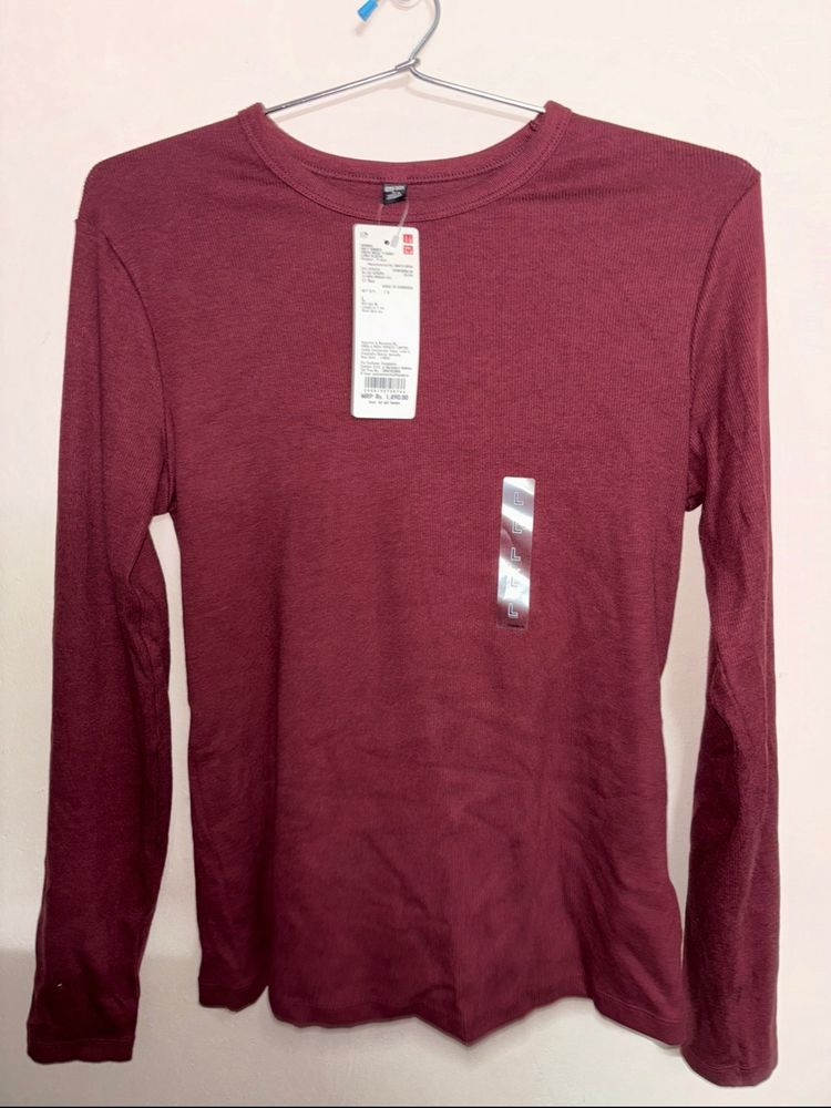 Miniso Maroon Full Sleeve Fitted Top