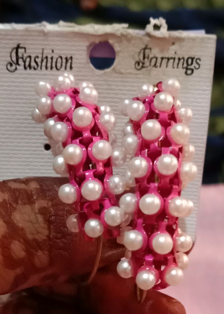 White Beads With Colour Earrings..