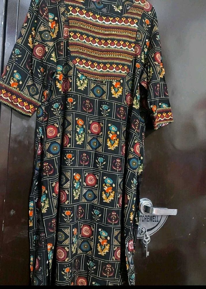 Black Multi Printed Kurti For Girl & Woman 46 Bust