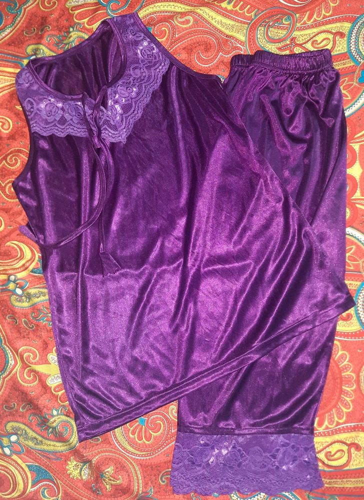 Claura Purple Satin Night Suit