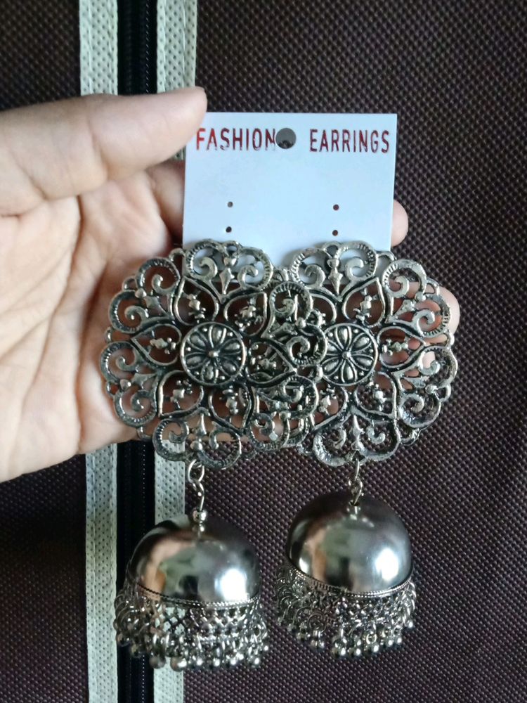 Silver Oxidised 2 Set Earrings