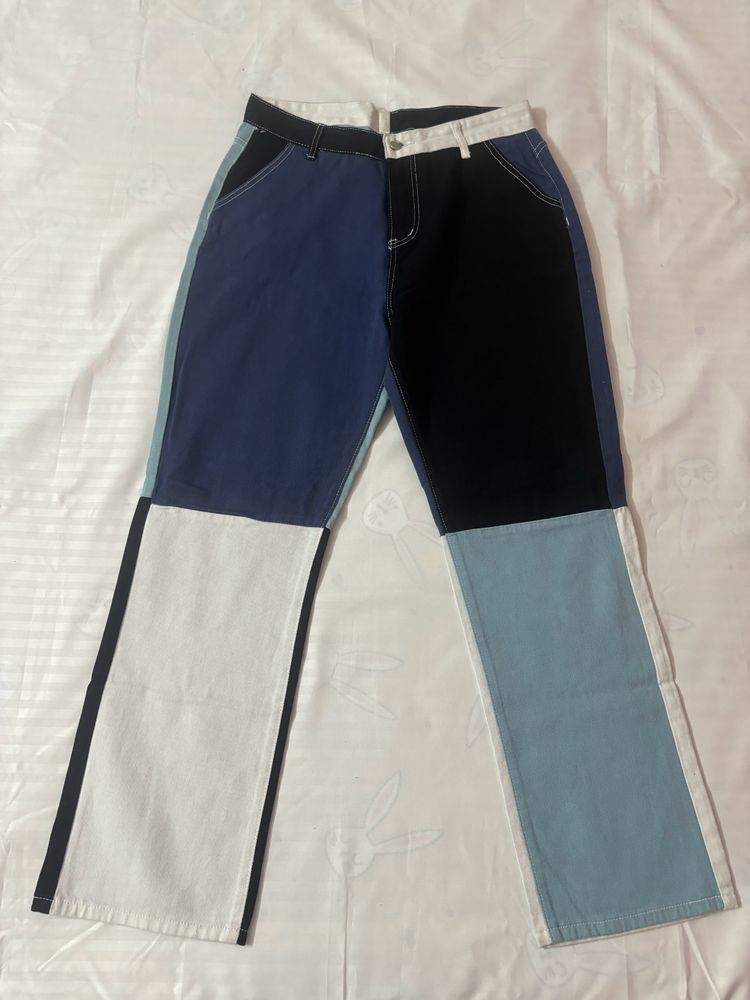 colour block wide leg jeans