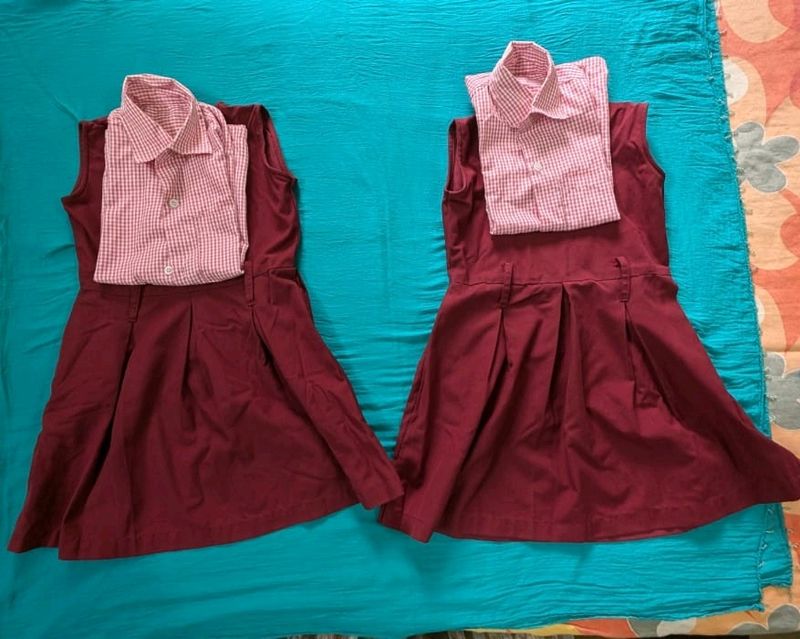 Girls Maroon School Uniform 2 Sets