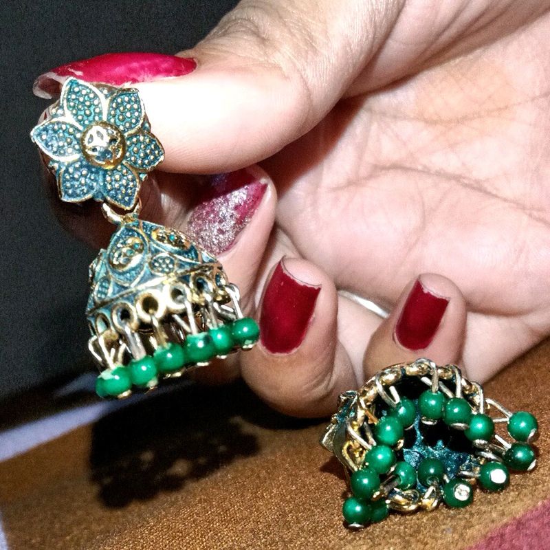 Green Golden Earrings