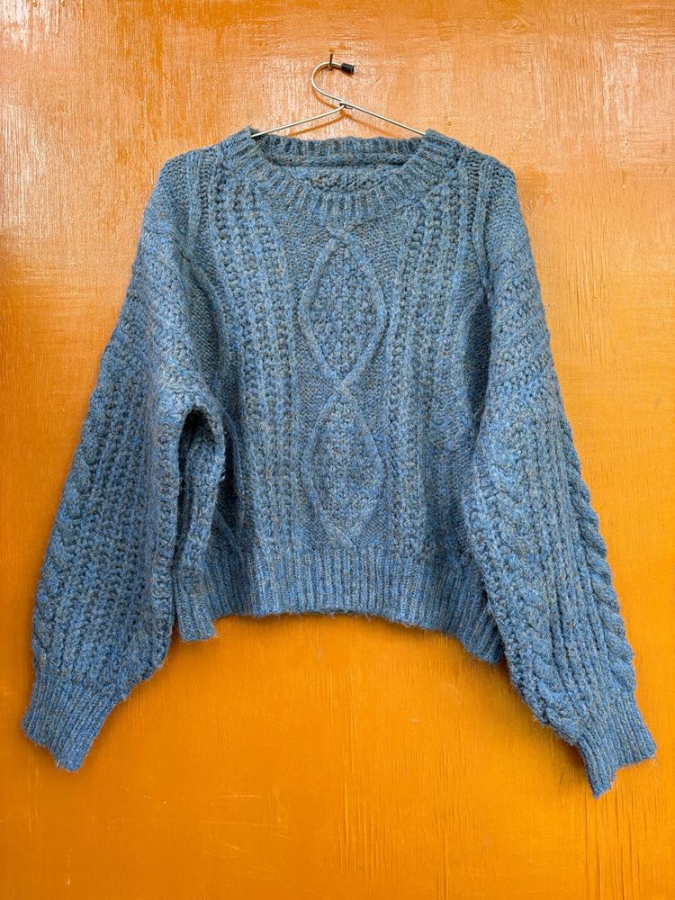 Korean Blue Cropped Pullover