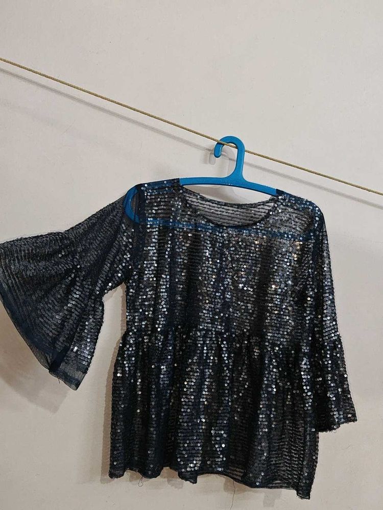 Navy Blue Net Shimmer Top