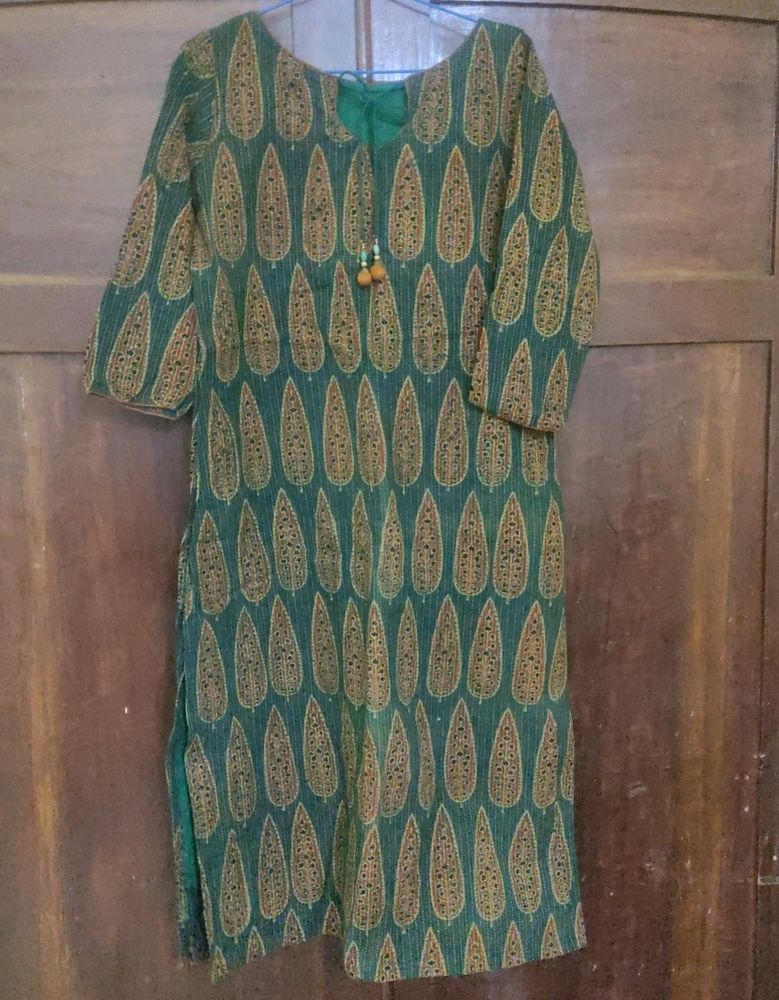 Handblocked Ajrakh Kantha Kurta