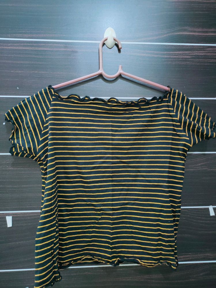 Black And Yellow Strip Off Shoulder Top