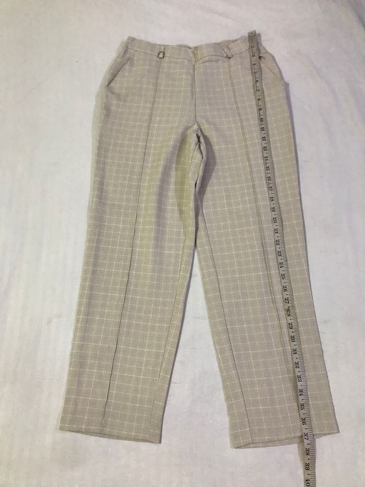 M&S Beige Light Checked Trouser Waist 28-30