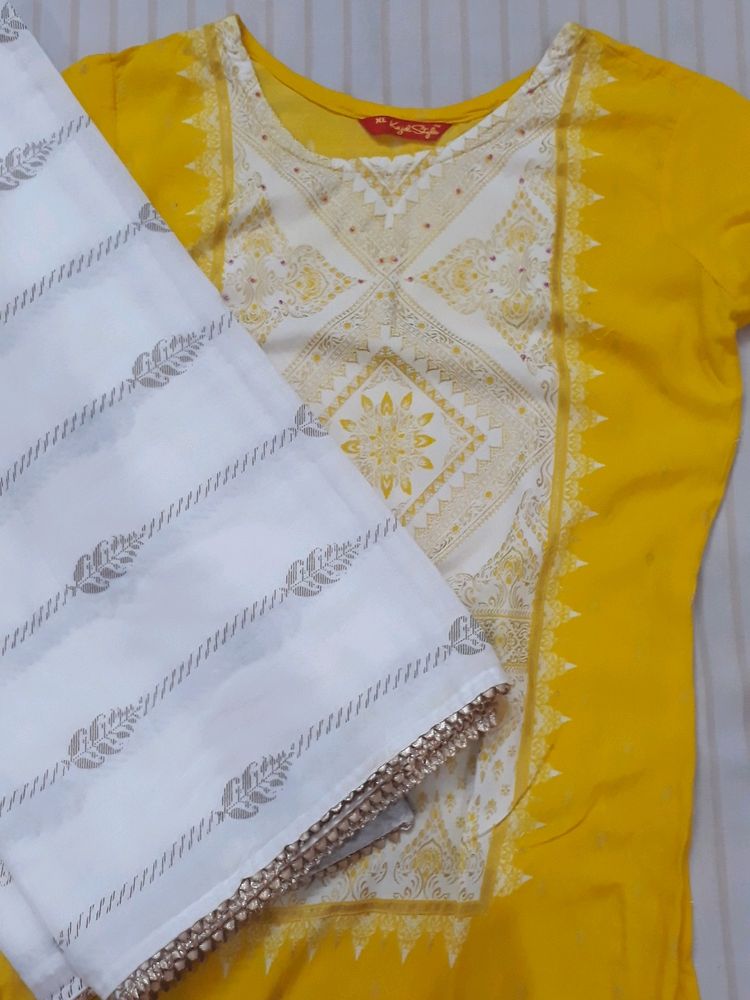 Yellow Kurta Set With Sharara And Dupatta. Best Fo