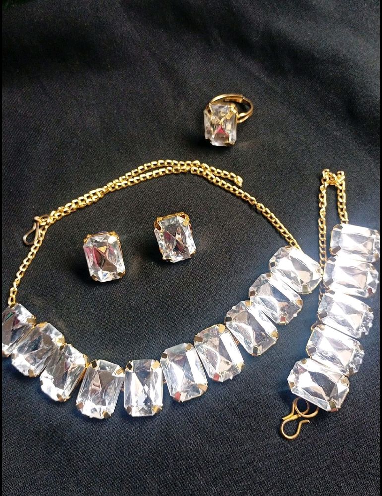 Necklace With Bracelet, Ring And Earrings