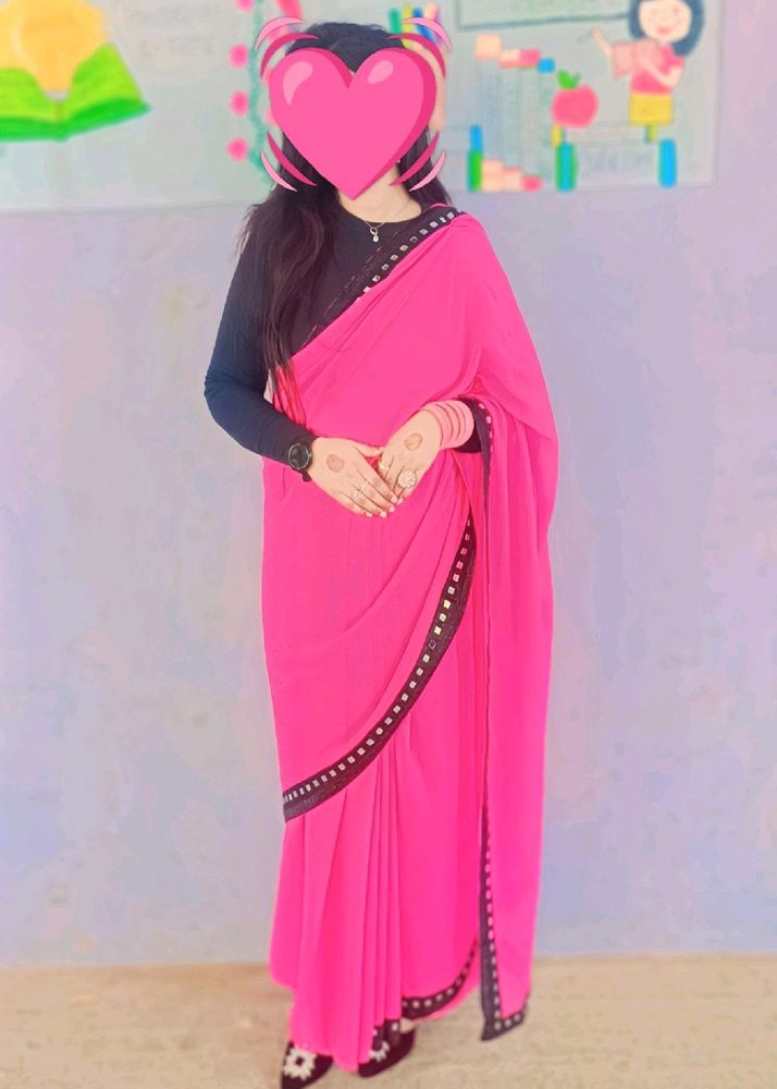 MIRROR WORK PINK SAREE