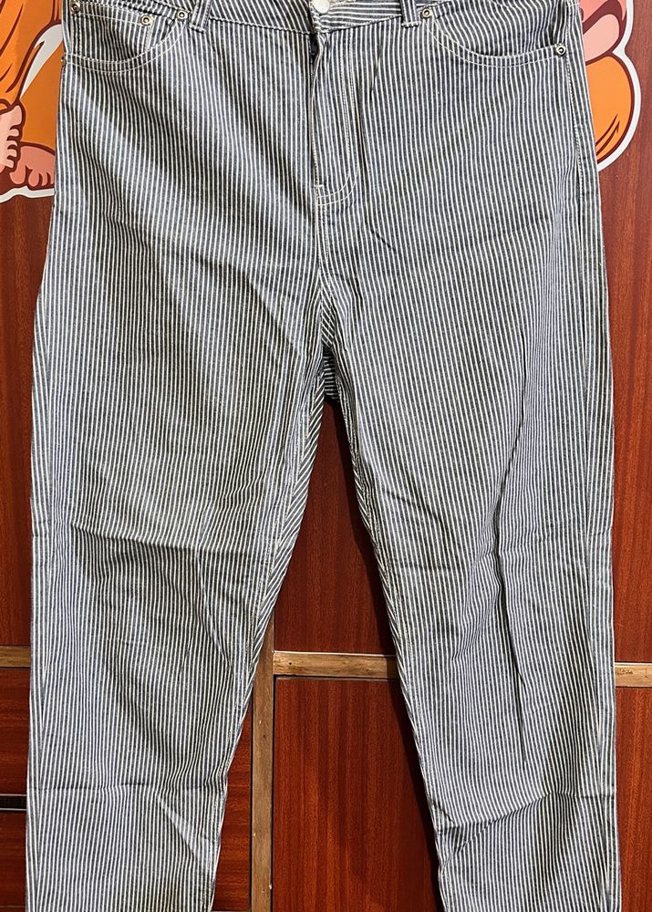 Koovs High Rise Blue & White Stripes Trouser