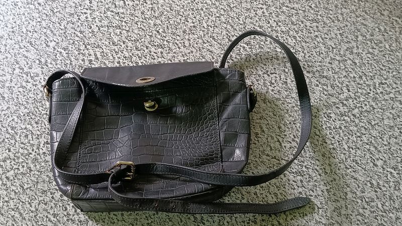 Black Textured Leather Sling Bag