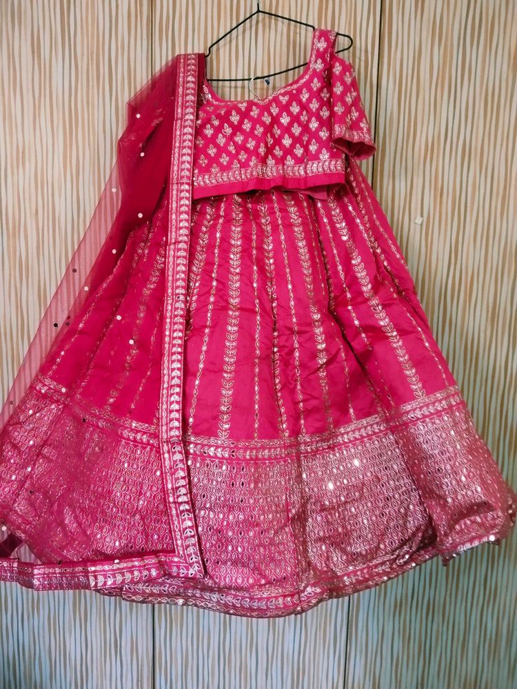 Ball Lehenga With Cold Shoulder Blouse & Free Gift