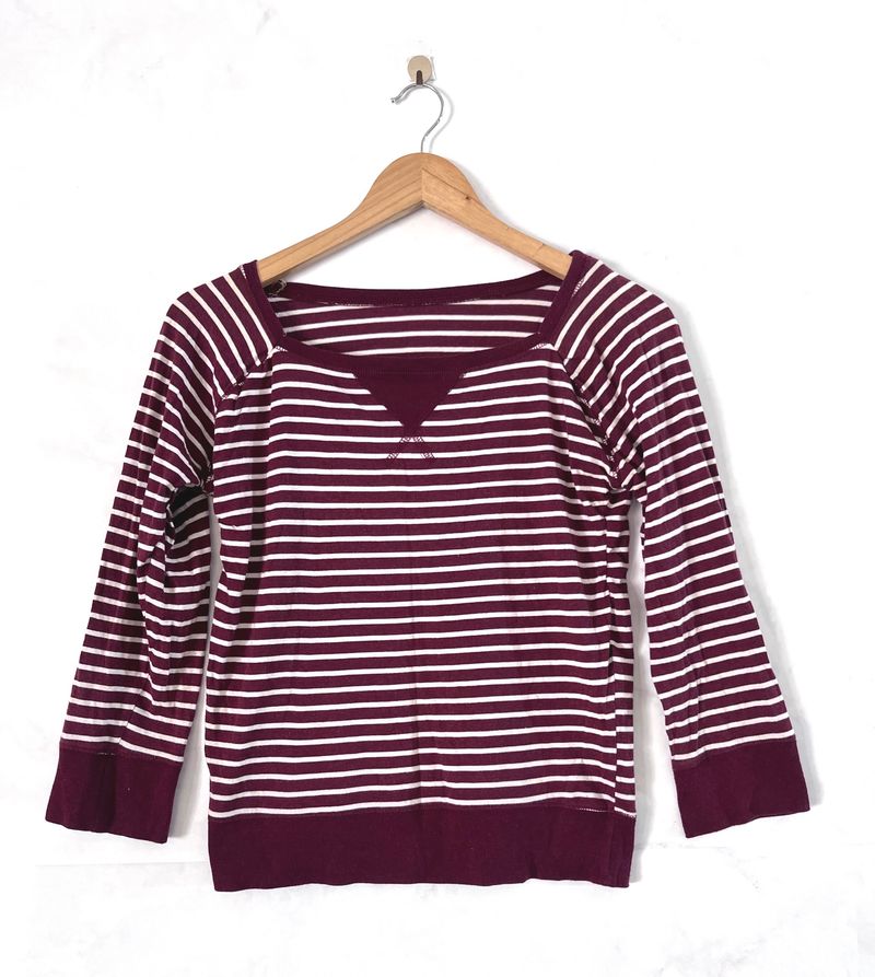 Maroon Striped Ribbed Top (Women)