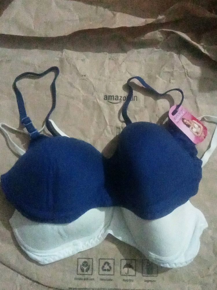 Set Of 2 Padded Bra Size36 Blue White Snug For Com