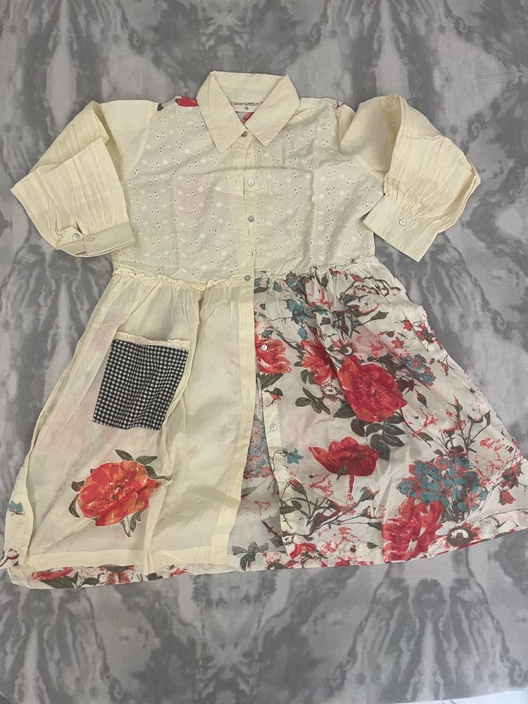 Floral Print Schiffli Shirt Dress